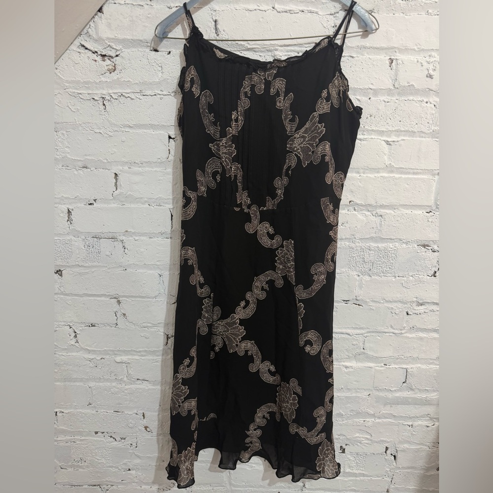 Tessuto Black Tan Paisley Floral Midi Dress Size Medium